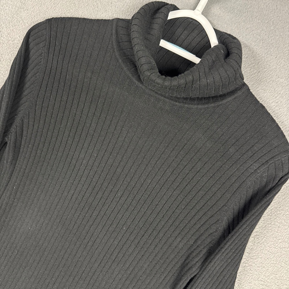 J.McLaughlin Turtleneck Sweater Womens Medium Black Ribbed Gold Button Cuff